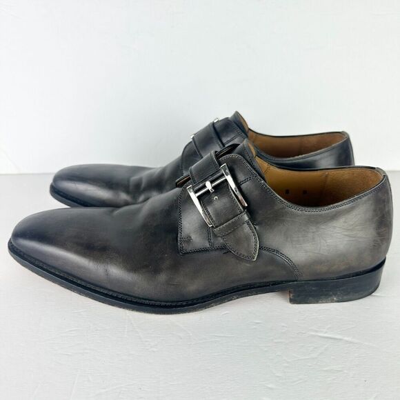 Magnanni Marco Monk Strap Leather Dress Shoe Size 8 Gray Plain Toe - Picture 1 of 9
